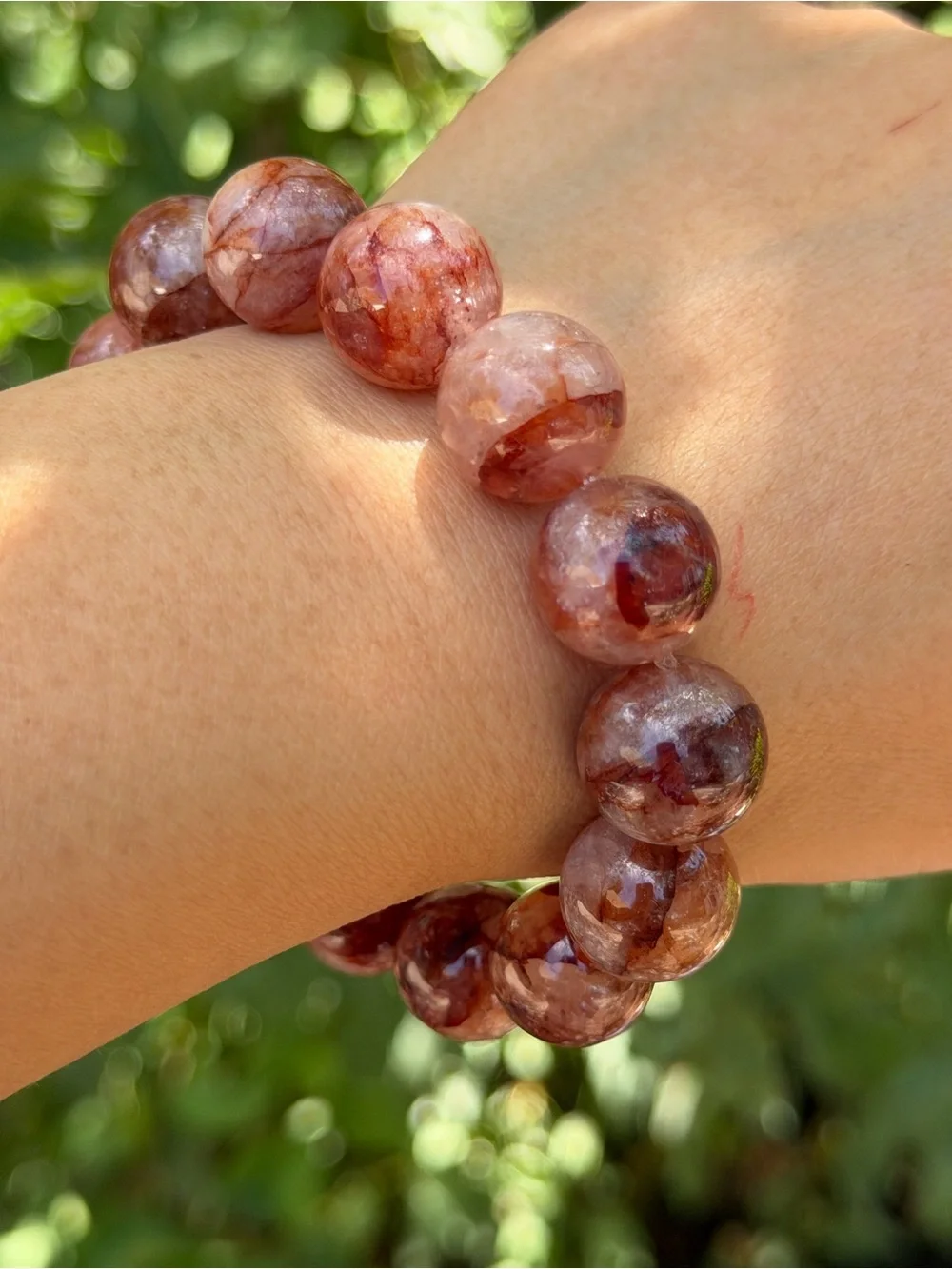 15mm Red Strawberry Quartz Beaded Stretch Bracelet 2062